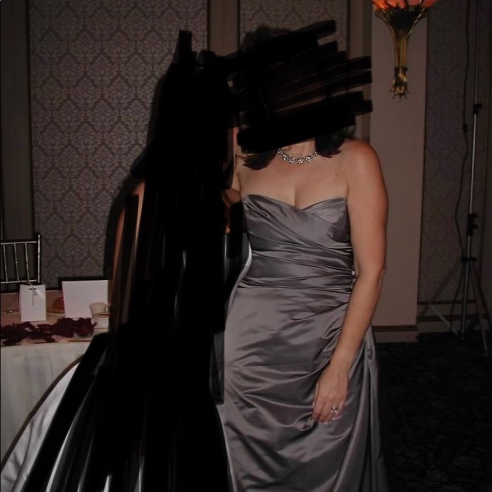 Dark silver custom formal silk evening gown